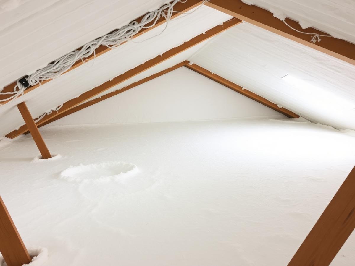 Attic fully sealed with clean white spray foam insulation after installation